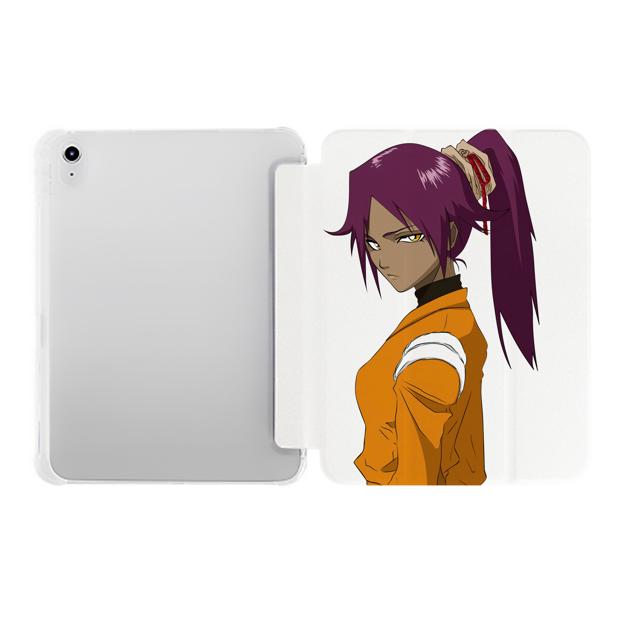 （画像用） ブリーチ 四楓院 夜一（しほういん よるいち） BLEACH Shihouin Yoruichi IPad ケース ペン収納付き 三つ折りスタンド PUレザー×シリコン 対応機種9.5/10.5/10.9インチ
